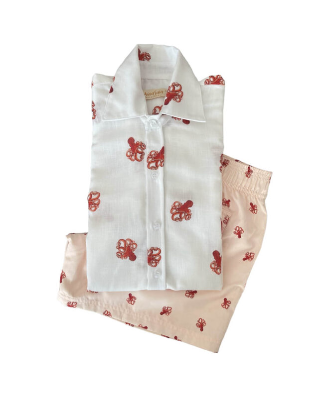 Crimson Octopus Linen Shirt