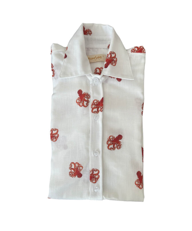 Crimson Octopus Linen Shirt